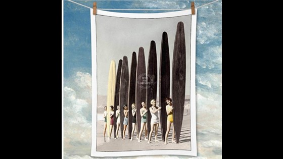 Tea Towel Linen - Retro Print Merchants - Women with Longboards