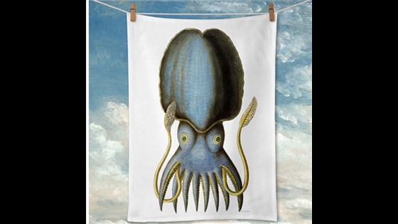 Tea Towels Linen - Retro Print Merchants - Blue Octopus