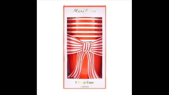 Cups - Red & White Stripy Bow (Pack of 8)