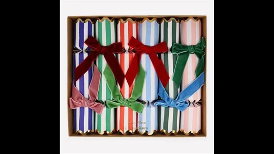 Crackers - Stripe Velvet Bow (Pack of 6 in 6 colors)